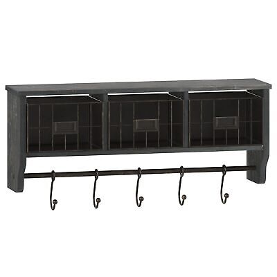 Flash Furniture Daly Wall Mounted Storage Rack - Blackwashed Solid Pine Wood ...