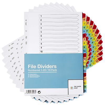 [10 Pack] Binder Dividers with Tabs A4 1-20 Numbered Tabs | Dividers for 3 Ri...