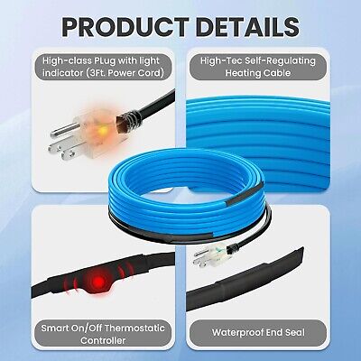 MAXKOSKO 160 Ft 120 V Water Pipe Heat Cable for Pipe Freeze Protection, Self-...