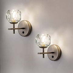 Sconces Wall Lighting Set of 2 Modern Crystal Wall Sconce with Switch Button ...