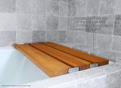 29 inch Malibu Removable Tri-Fold Bathtub Bench Seat, Teak Wood