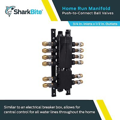 SharkBite 12 Port Home Run Manifold 3/4 Inch MNPT Inlet x 1/2 Inch Push To Co...