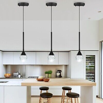 3-Lights Crystal Pendant Light Fixtures for Kitchen Island Dimmable LED Ceili...