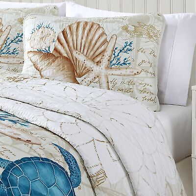 CARIBBEAN JOE Coastal 3-Piece Quilt Set, King, Blue Sea Turtle