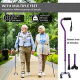 Walking Cane for Women & Men, Folding Offset Quad Cane with 4 Pronged Base fo...