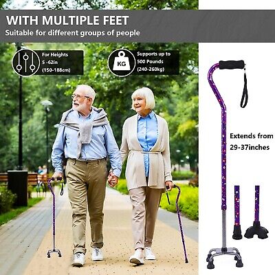 Walking Cane for Women & Men, Folding Offset Quad Cane with 4 Pronged Base fo...