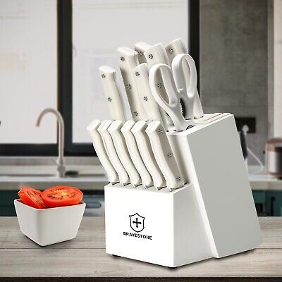 BRAVESTONE Knife Set, 15 Piece Kitchen Knife Set with Block Self Sharpening, ...