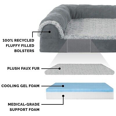 Furhaven Cooling Gel Dog Bed for Large/Medium Dogs w/ Removable Bolsters & Wa...