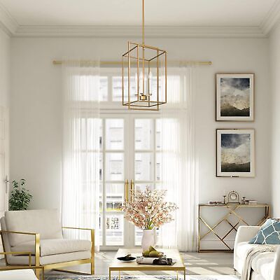 GEPOW Gold Chandelier, Modern 4-Light Foyer Chandeliers Linear Lighting