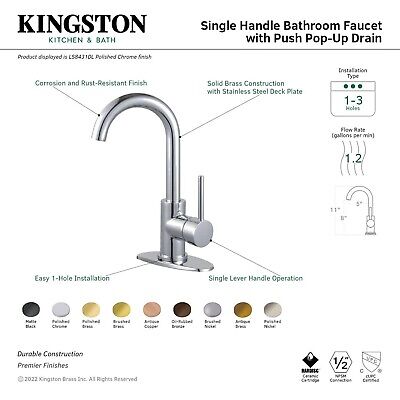 Kingston Brass LS8433DL Concord Bathroom Faucet, Brushed Brass, 5.88 x 5.13 x...