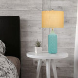 Catalina Lighting 19970-000 Modern Quilted Ceramic Table Lamp with Linen Drum...