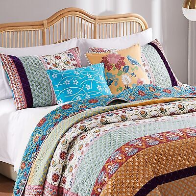 Greenland Home Thalia Velvet-Embellished Cotton Quilt Set, Reversible, 4-Piec...