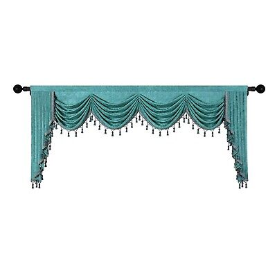 ELKCA Thick Chenille Window Curtains Valance for Living Room Turquoise Waterf...