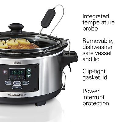 Hamilton Beach Portable 6 Quart Set & Forget Digital Programmable Slow Cooker...