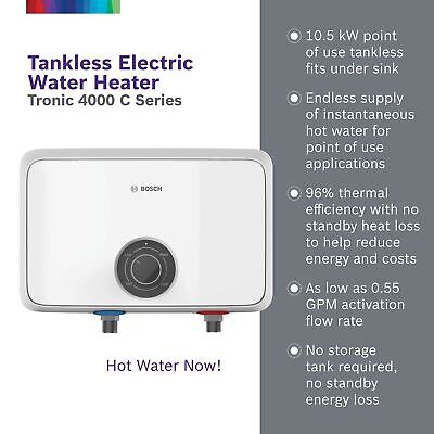 Bosch Thermotechnology Tronic 4000 Electric Tankless Water Heater, 10.5 kW, 1...