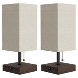 Lavish Home Small Table Lamp Set with Wood Base &#8211; Set of 2 Modern Rectangl