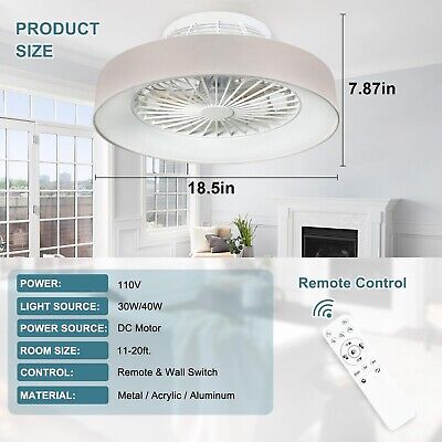 DLLT Low Profile Ceiling Fan with Light, 18.5'' LED Dimmable Ceiling Fans wit...