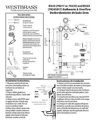 Westbrass D323-20G-01 14" Bath Waste & Overflow Assembly with Trip Lever and ...