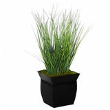 Nearly Natural 21in. Onion Grass Artificial Plant in Black Metal Planter