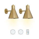 HEQIQEH Modern Battery Operated Wall Sconces Set of 2 with Flared Funnel Meta...