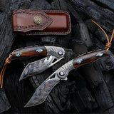 Hand knife with 3.7-inch pocket knife, Japanese SKD11 Damascus steel, outdoor...