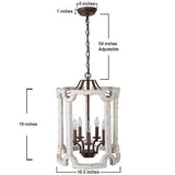 KSANA Farmhouse Chandelier, 5-Light French Country Wood Drum Light Fixture wi...