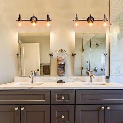 Bathroom Light Fixtures, 3-Light Black Bathroom Vanity Light with Electroplat...