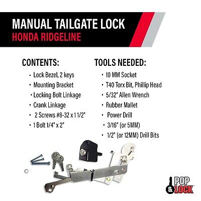 Pop & Lock PL6100 Black Manual Tailgate Lock for Honda Ridgeline (Works with/...