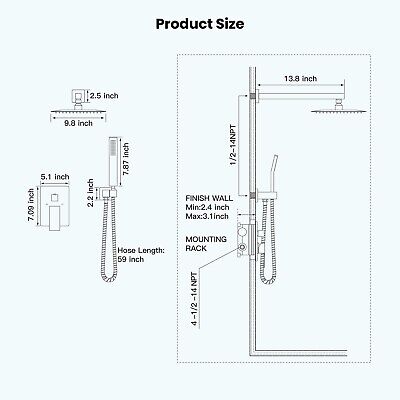 gotonovo Rainfall Bathroom Shower System Rain Shower Head and Handle Set Wall...