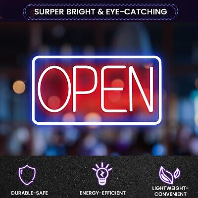 LED Neon Open Sign for Business with Adapter,16.5"x 9" Adjustable Brightness ...