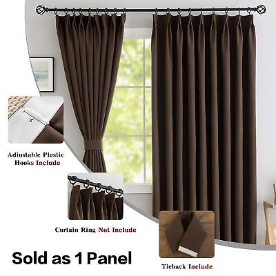 Total Blackout Pinch Pleat Curtain for Bedroom, Triple Weave Faux Linen Therm...