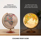 Waypoint Geographic Colombo Relief Globe, 12" Illuminated Antique Ocean-Style...