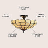 JONATHAN Y JYL8028A Jennifer 16" Tiffany-Style Glass/Metal LED Semi-Flush Mou...