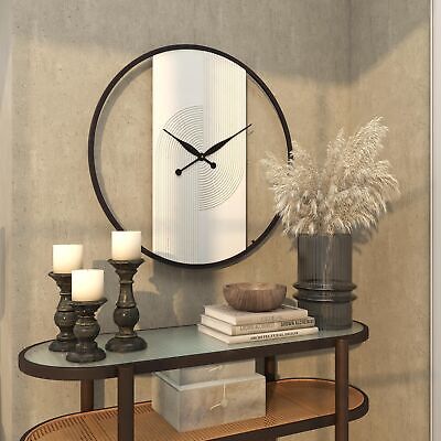 The Novogratz Wood Geometric Decorative Wall Clock Art Deco Inspired Line Art...