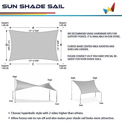 16' x 20' Sun Shade Sail Rectangle Outdoor Canopy Cover UV Block for Backyard...