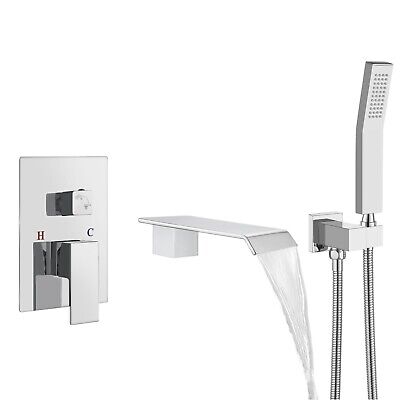 Waterfall Bathtub Faucet with Handheld Shower Polished Chrome Wall Mounted Tu...