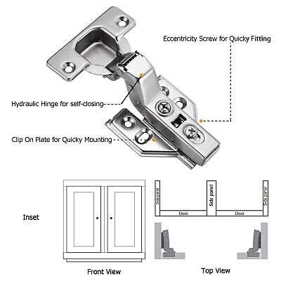 40pcs Frameless Cabinet Door Concealed Hinges,Soft-Close,European Inset,35mm ...