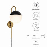 Modway Stellar 1-Light Wall Sconce in Opal Satin Brass 7 x 9.5 x 20 Brown