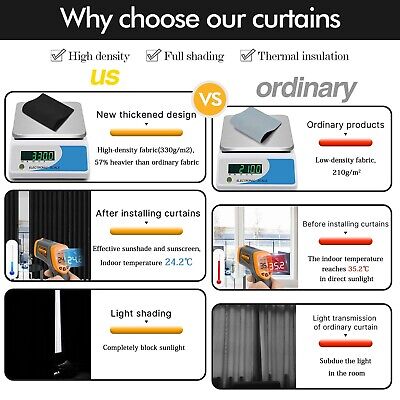 Rutterllow 100% Blackout Curtains, 96 inches 2 Panel Sets, Heat and Full Ligh...