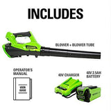 Greenworks 40V (110 MPH / 390 CFM) Cordless Blower (2.5Ah), (2.5Ah)