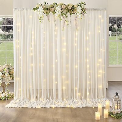 20ftx10ft Ivory Tulle Backdrop Curtain with Lights, 4 Panels 5x10ft Sheer Wri...