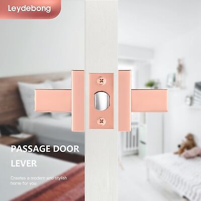 Leydebong 6 Pack Premium Polished Rose Gold Closet Door Handles Passage Funct...