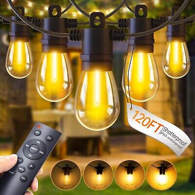 LED Outdoor String Lights Patio - 120FT Dimmable Hanging Light with Remote, 3...