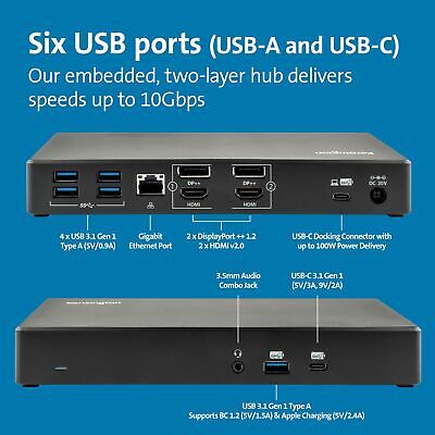 Kensington SD4780P Displaylink USB-C Docking Station for Windows, MacBooks an...