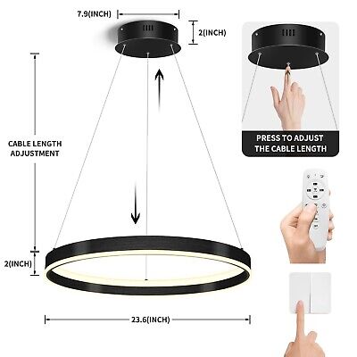 Modern LED Chandelier,60W Black Chandelier 1-Ring,Dimmable 3000K-6000K Round ...