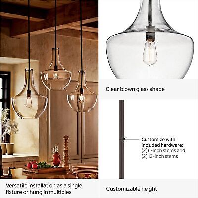 Kichler Everly 19.75" Kitchen Bell Pendant in Olde Bronze&#174;, 1-Light Clear S