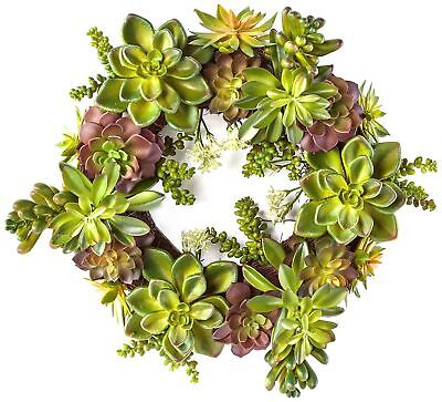 Nearly Natural 4798 Artificial Succulent Wreath, 15-inch diameter, Green,20x2...