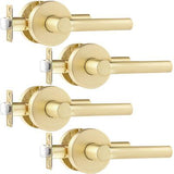 Leydebong 4 Pack Satin Brass Door Handles, Door Knobs Interior in Gold Finish...