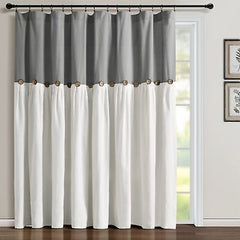 Lush Decor Linen Button Window Curtain Panel, Single, 100" W x 84" L, Dark Gr...