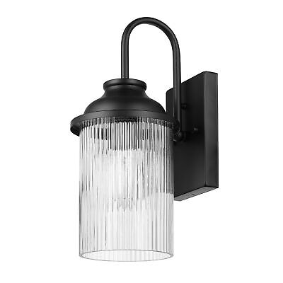 Globe Electric 60000027 1-Light Outdoor Wall Sconce, Matte Black, Ribbed Glas...